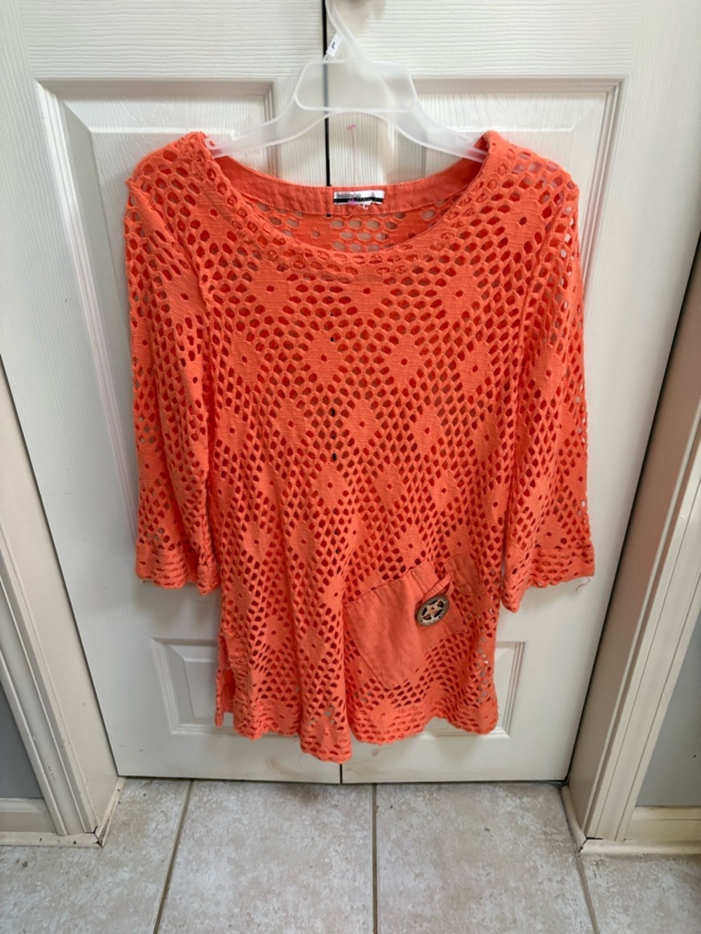 Women's Orange Crochet Tunic Top - Casual Lightweight OR bathing suit coverup